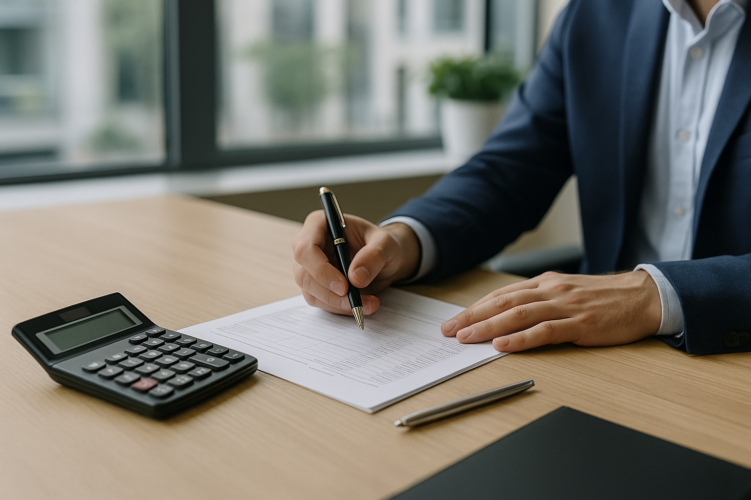 Preventivo di prestito e calcolatrice su una scrivania per valutare condizioni e costi