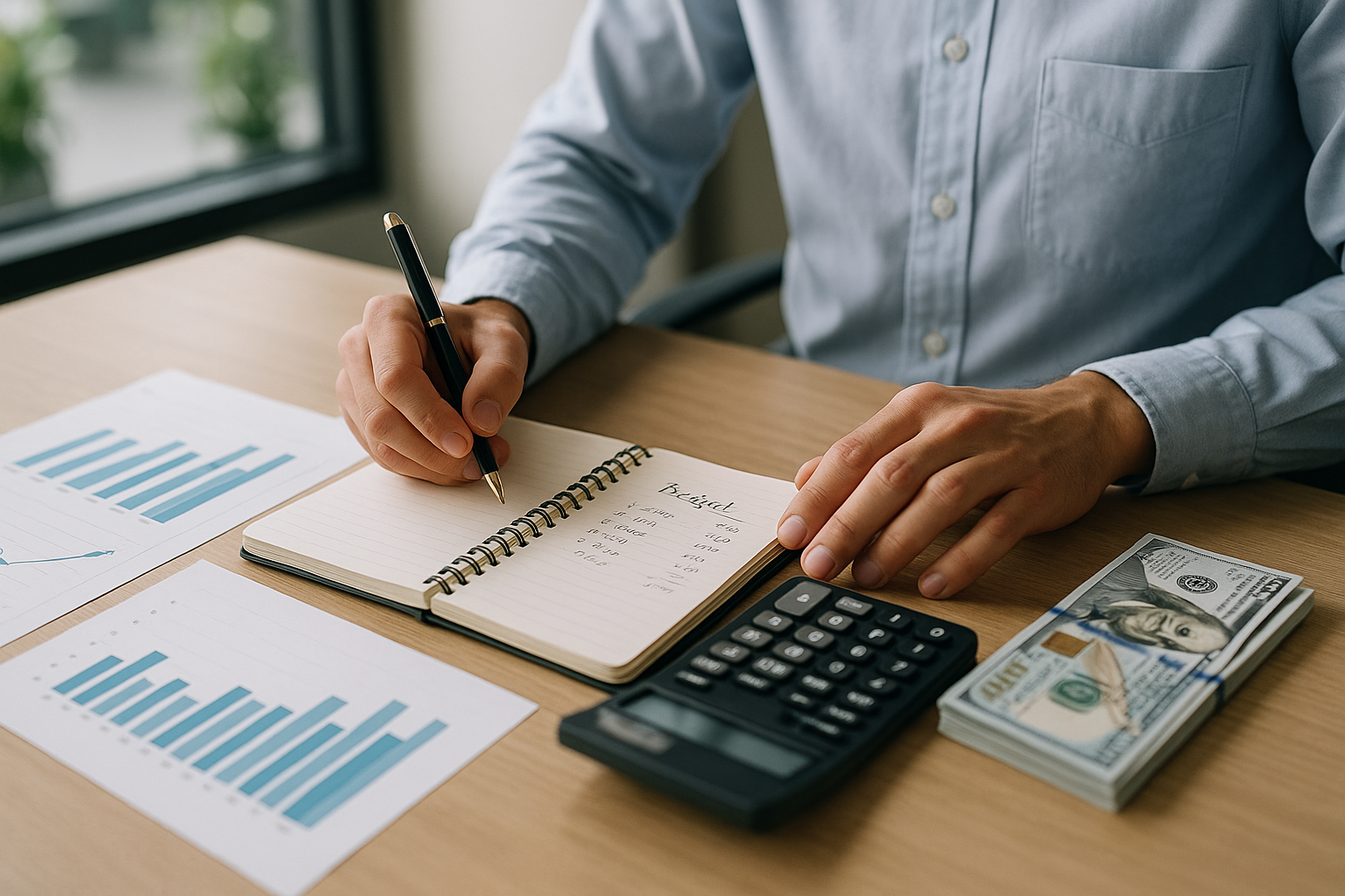 Pianificazione del budget mensile con calcolatrice e appunti per valutare la rata di un prestito