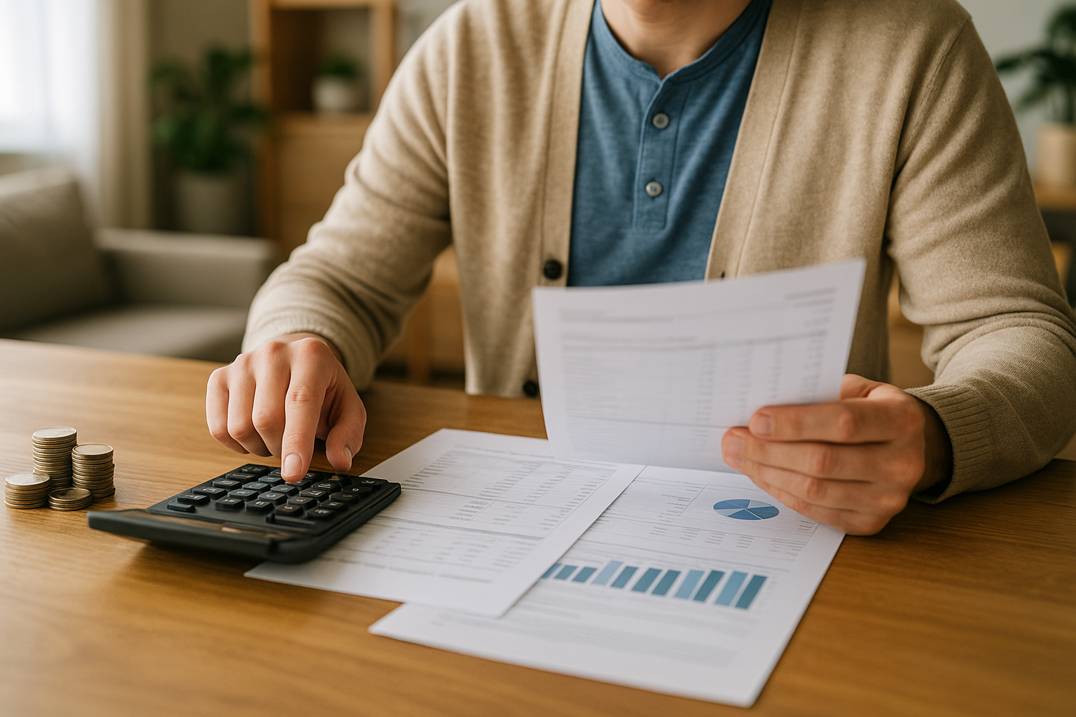 Persona che calcola il budget mensile per scegliere un prestito con rata sostenibile