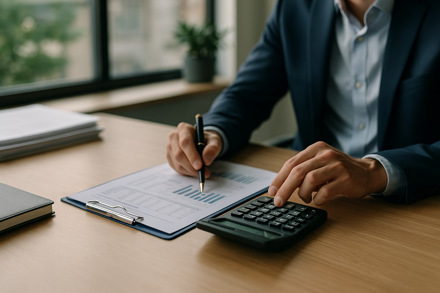 Calcolatrice e fogli di pianificazione del budget per valutare un prestito