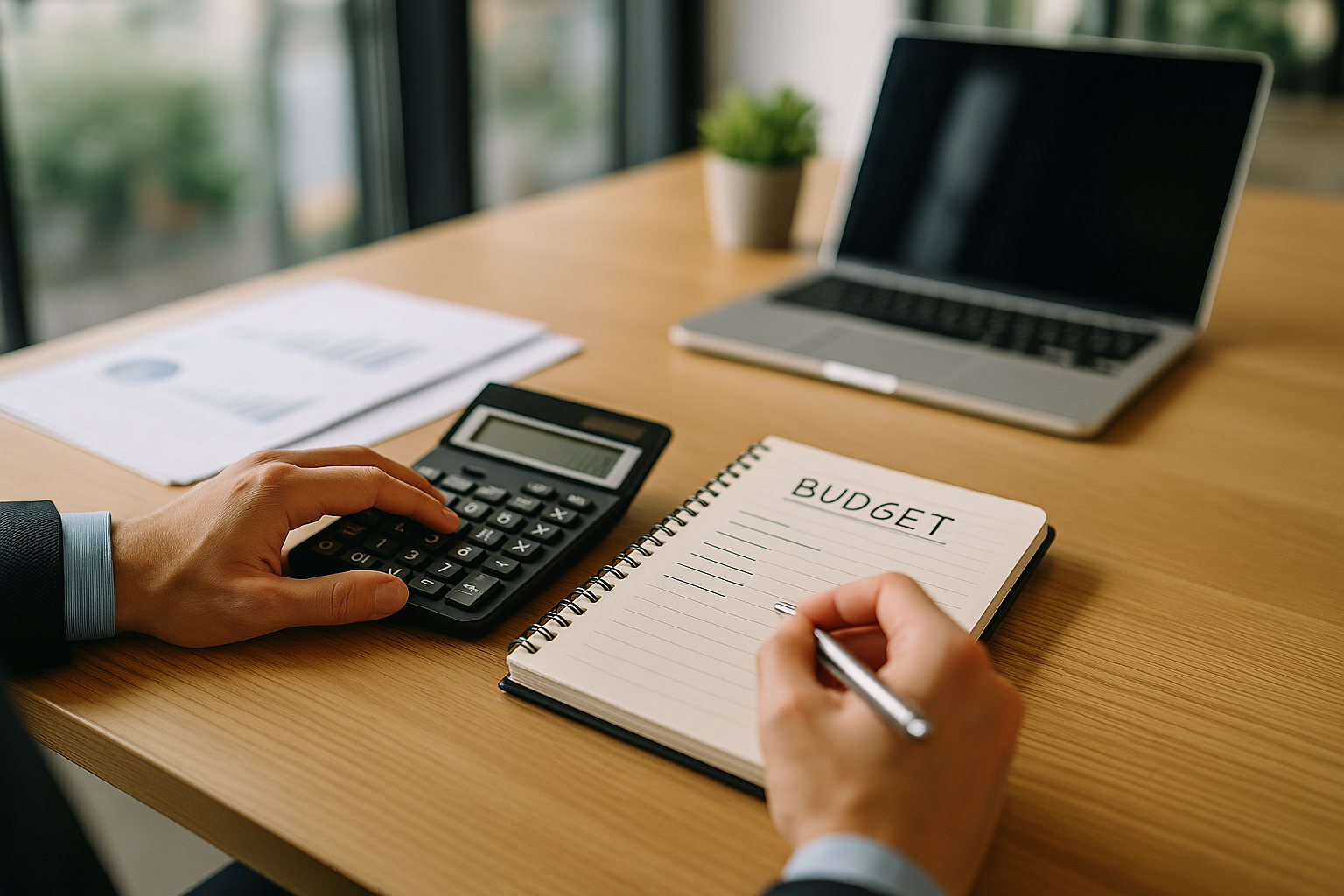 Scrivania con strumenti per pianificare un budget e valutare un prestito personale