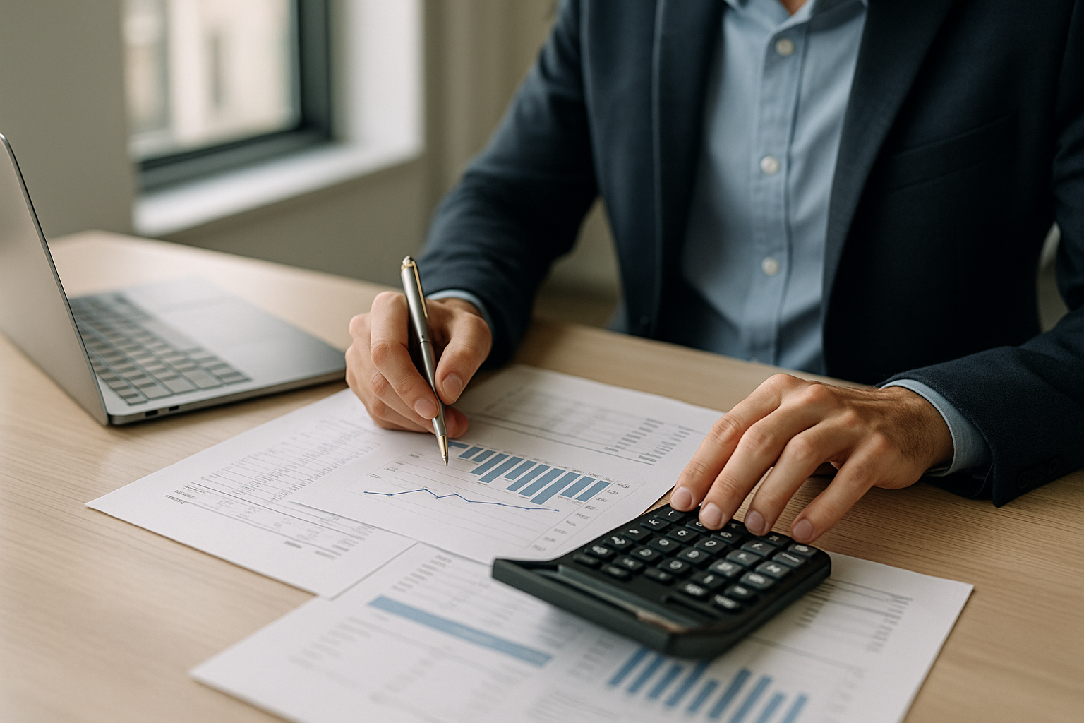 Valutazione di un prestito con documenti, calcolatrice e budget mensile per mantenere la rata stabile