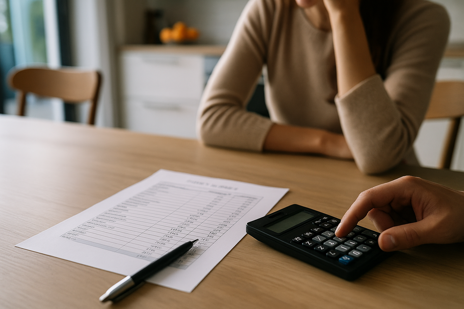 Budget familiare con calcolatrice e appunti sulle rate mensili