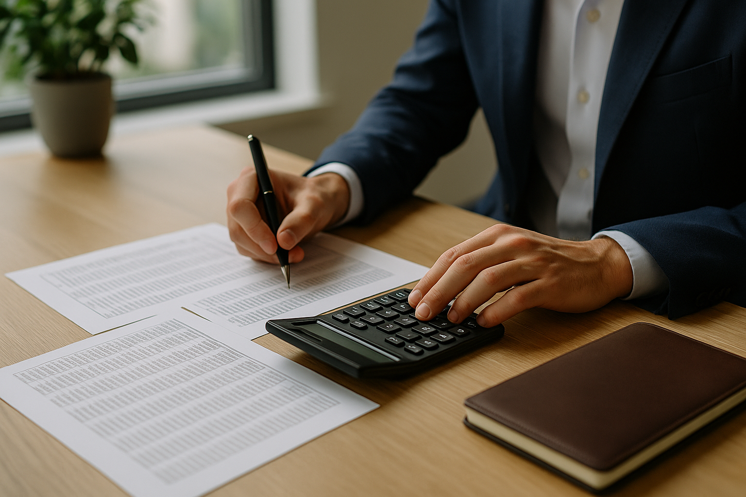 Calcolatrice e documenti di un piano di ammortamento per valutare l’estinzione anticipata di un finanziamento