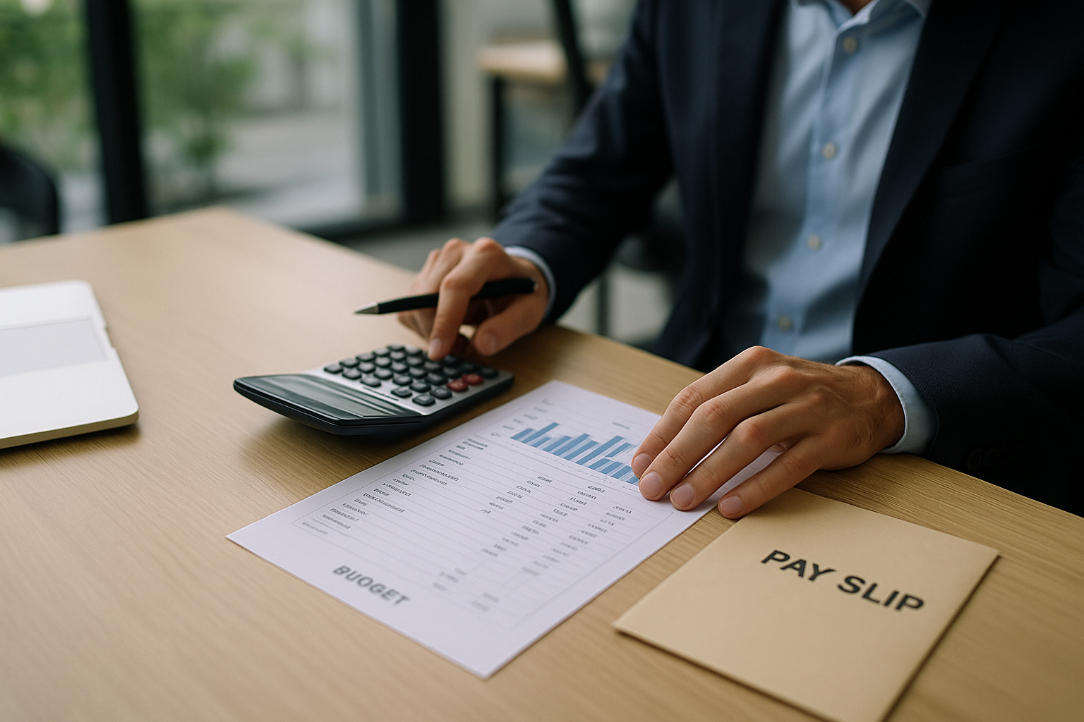 Calcolo del budget mensile con busta paga e calcolatrice per valutare una rata sostenibile