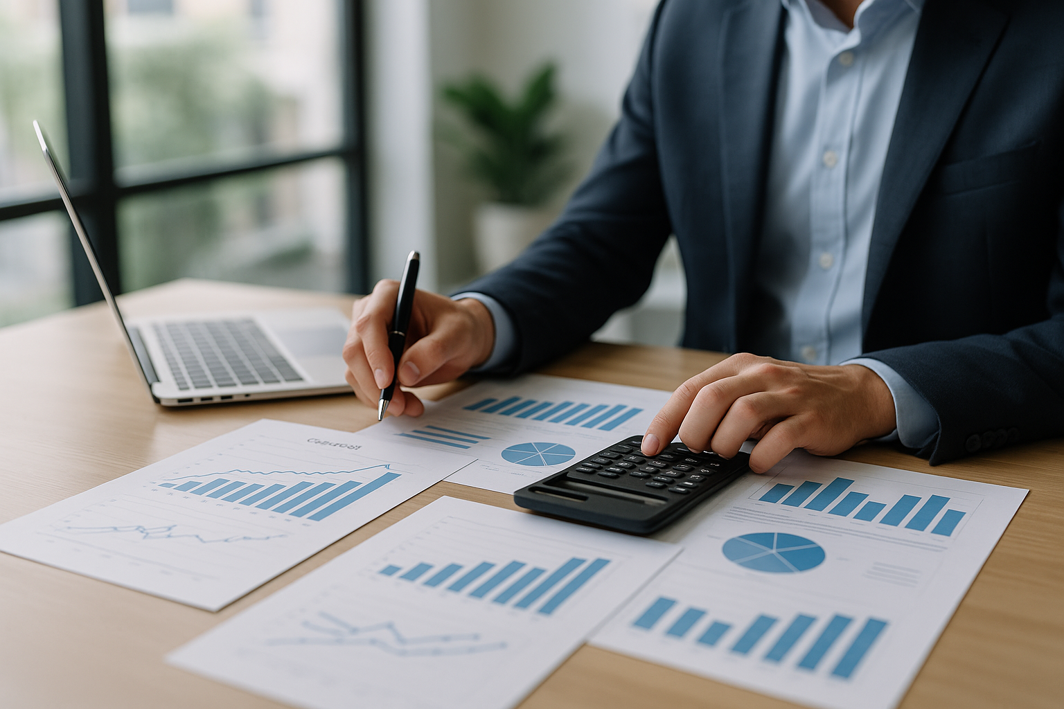 Documenti e grafici per la pianificazione di liquidità e finanziamenti aziendali su una scrivania